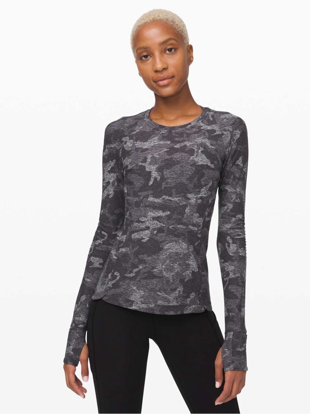 Lululemon Runderful Long Sleeve in Incognito Camo HTR Black Size 6